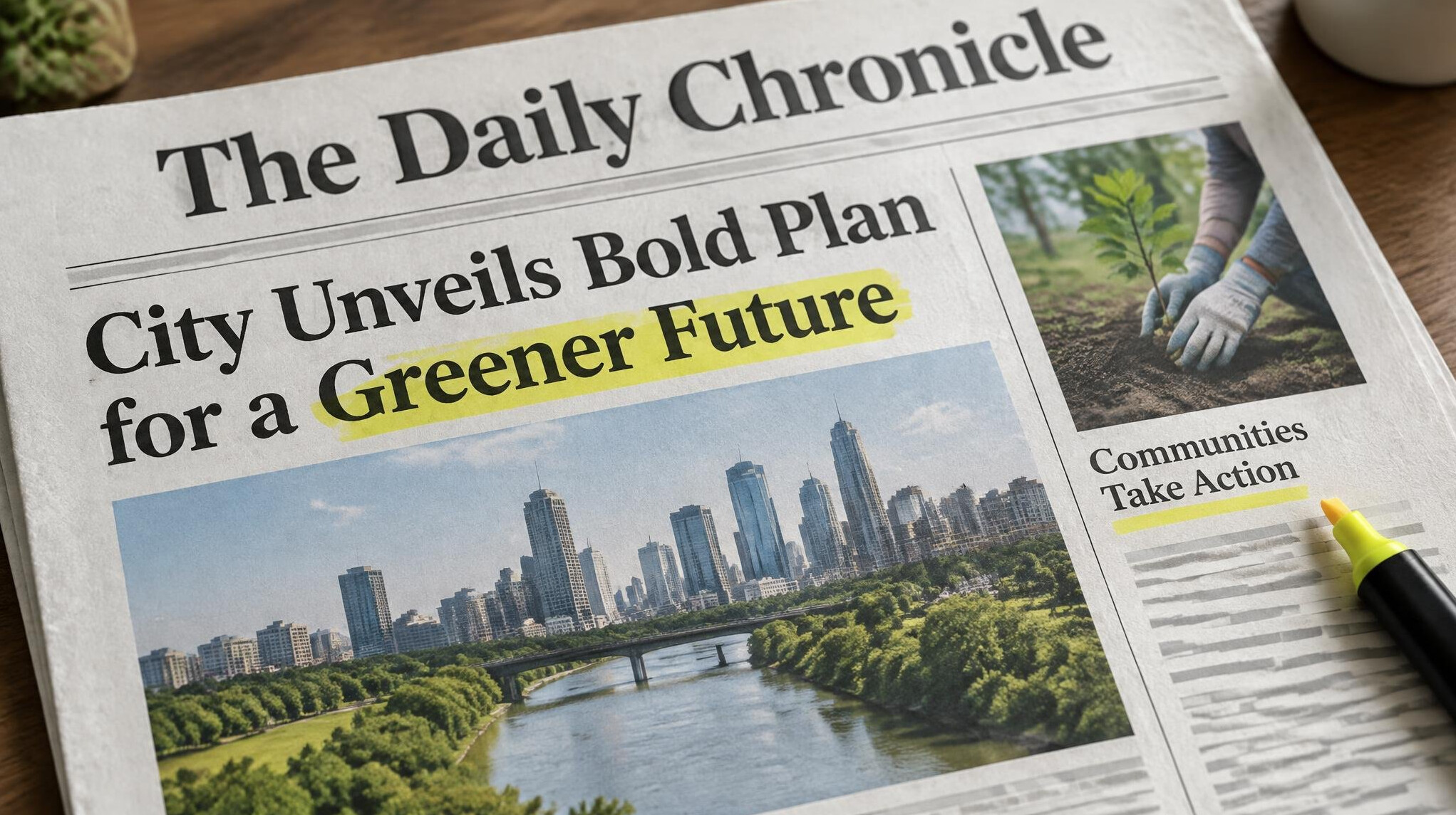 Close-up of a newspaper with headlines and columns